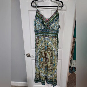 SHE'S COOL Green, Blue & Purple Spaghetti Strap Maxi Boho Dress in Size 3X
